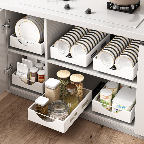Multifunctional kitchen pull-out under sink storage rack carbon steel kitchen dish rack household spice bottle storage