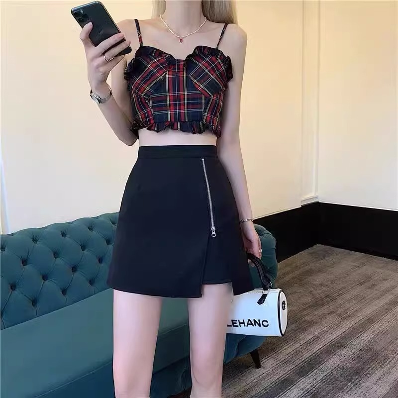 23 Split High Waist Slim Black Skirt Trousers New 20 Anti-Light Summer Zipper Skirt Women's Fashion