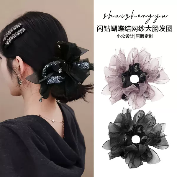 Bun Hair Tie with Bow for Women 2026 New Model High-End Hair Elastic Band High Elasticity for Thick Hair Hair Accessory