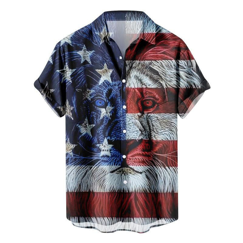 Men's Casual Shirt Shirt plus size Men's American Flag Patriotic Men's Fourth of July Short Sleeve Street Wear