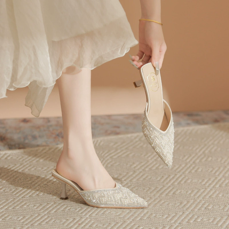 Сандалии-сланцы NSQ Summer Pearl: обувь на ножке со с pointed-toe для интернет-знаменитостей и снятия напряжения в ногах