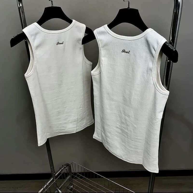 European and American Style Casual Sports Vest for Men, New Summer Model, Heavy Ribbed Fabric with Letter Embroidery on the Back, Muscle Sleeveless Top