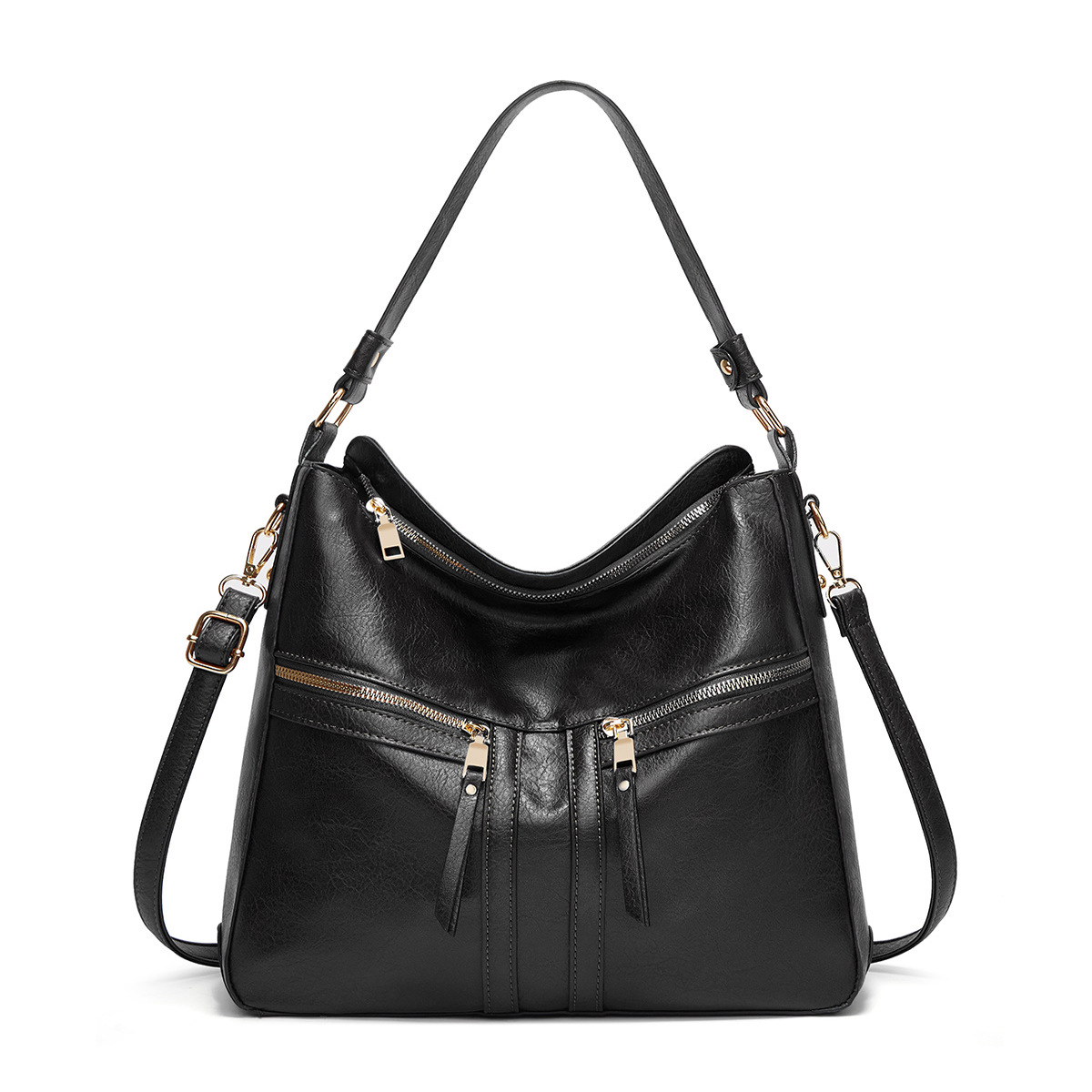 Bolso de Mano Grande para Mujer en Cuero Suave, con Doble Cremallera y Estilo Europeo/Estadounidense 2024