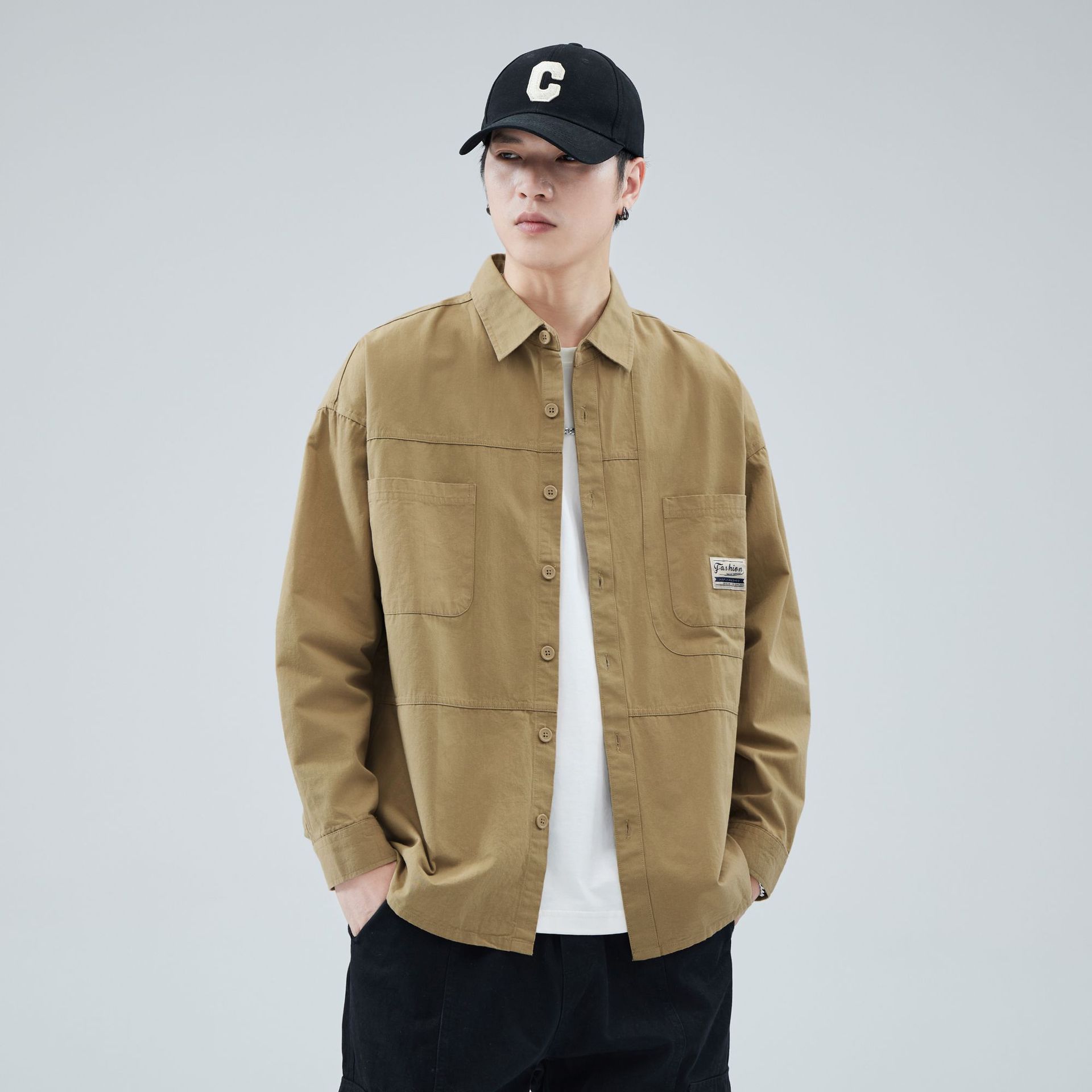 Camisas personalizadas exclusivas para hombres primavera y verano algodón de manga larga casual de hombre de alto nivel de algodón con solapa americana