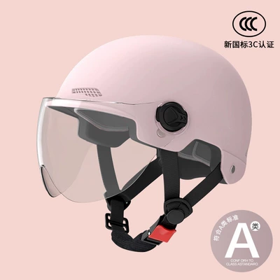 Motosiklet dəbilqələri 3C Safety Helmet Motorcycle Riding - one-size-fits-all-3c-light-pink-transparent-short-mirror-new-national-standard-class-a