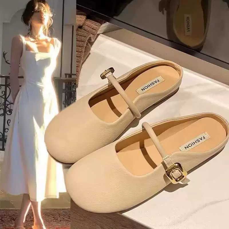 Baotou half slippers for women in spring wear 2025 new flat-soled lazy casual versatile retro gentle fairy wind and smooth