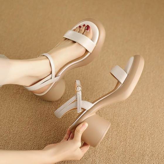 Women's thick-soled open-toed sandals 2024 new summer women's sandals with small thick heels all-match high heels