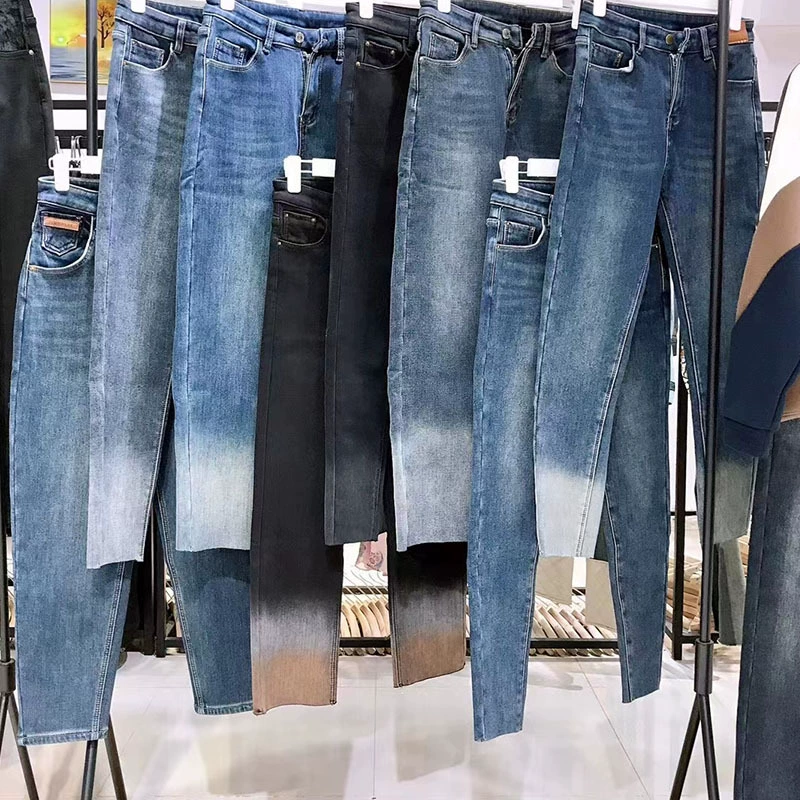 Синий кит плюшевые толстые джинсы 2023 зимняя мода