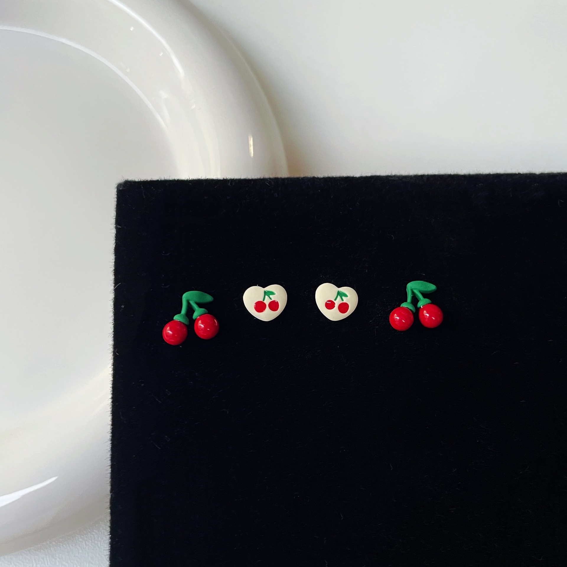 12g Weight 925 Sterling Silver Ear Needle Material 1 Set Cute Sweet Cherry Bear Alloy Ear Studs