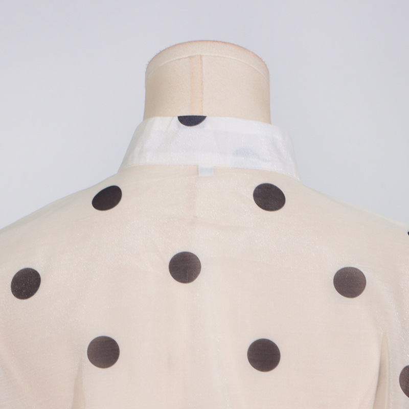 Australian Show Polka Dot Set Women Trendy Scarf Collar Ruffled Shirt Top Long Skirt Sets