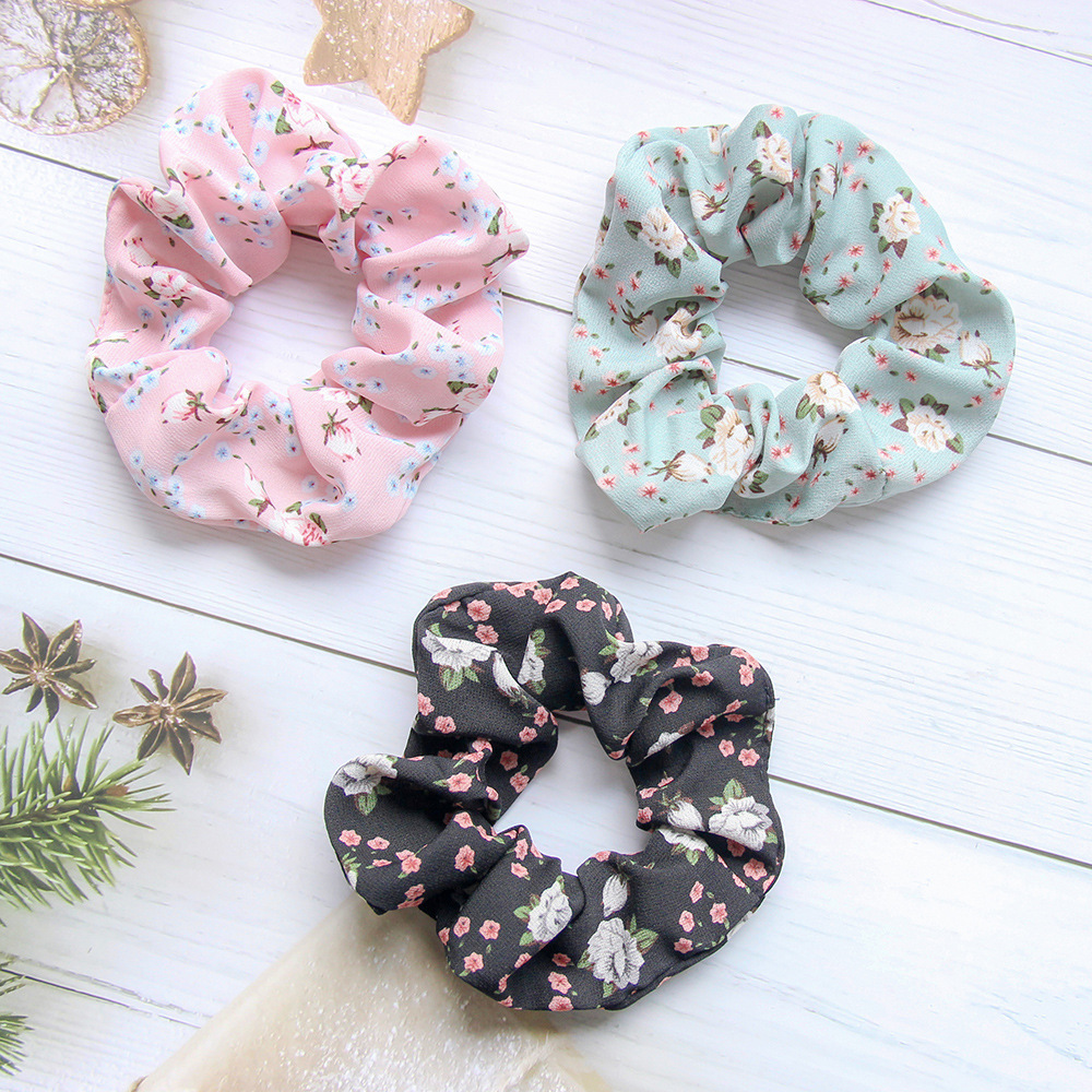 Korean Style Flowers Printed Cloth Hair Rope Hair Ornament Wholesale display picture 1