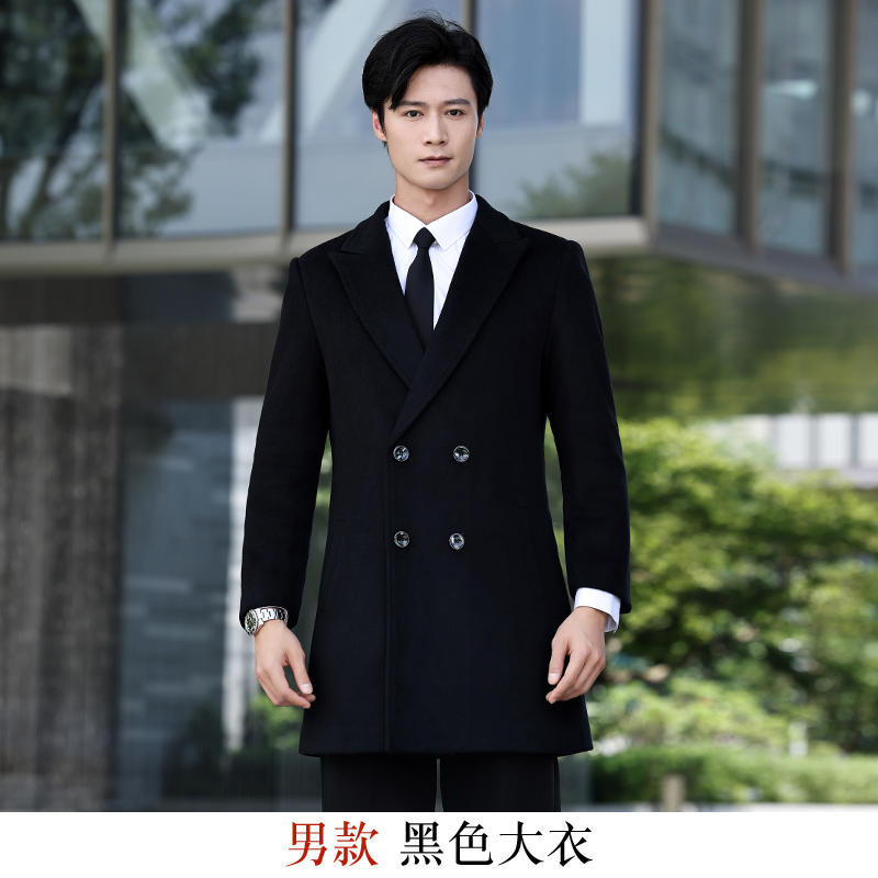 2406 남성용 블랙 턴다운 칼라 더블 브레스티드