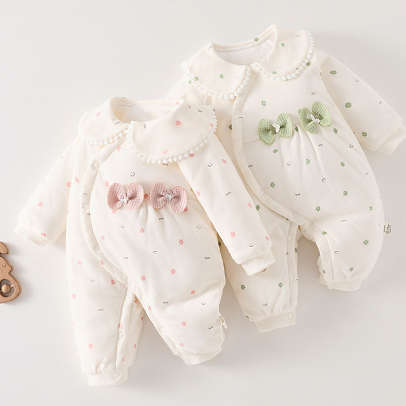 Baby Clothes Autumn and Winter Thick Cotton 80g Newborn Cotton Jacket Princess Sleeve Butterfly Clothes Baby Quilted Thickeneded Cotton Clothes
