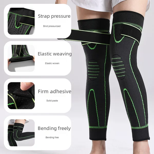 Extra Long Fleece-Lined Warm Knee Pads for Men and Women with Old Cold Legs Sports Knee Pads Full Leg Long Nylon Strap Mugwort Knee Pads