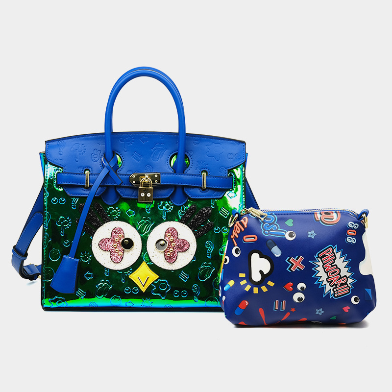 Impresión portátil de gran capacidad de dibujos animados lindos bolsos de moda europeos y americanos clásicos de la cerradura de metal 2815 #