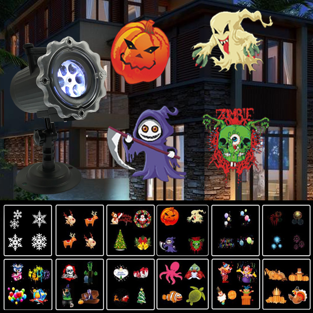 万圣灯插卡换卡图案跨境欧美室内户外雪花菲林投影花园草坪圣诞灯