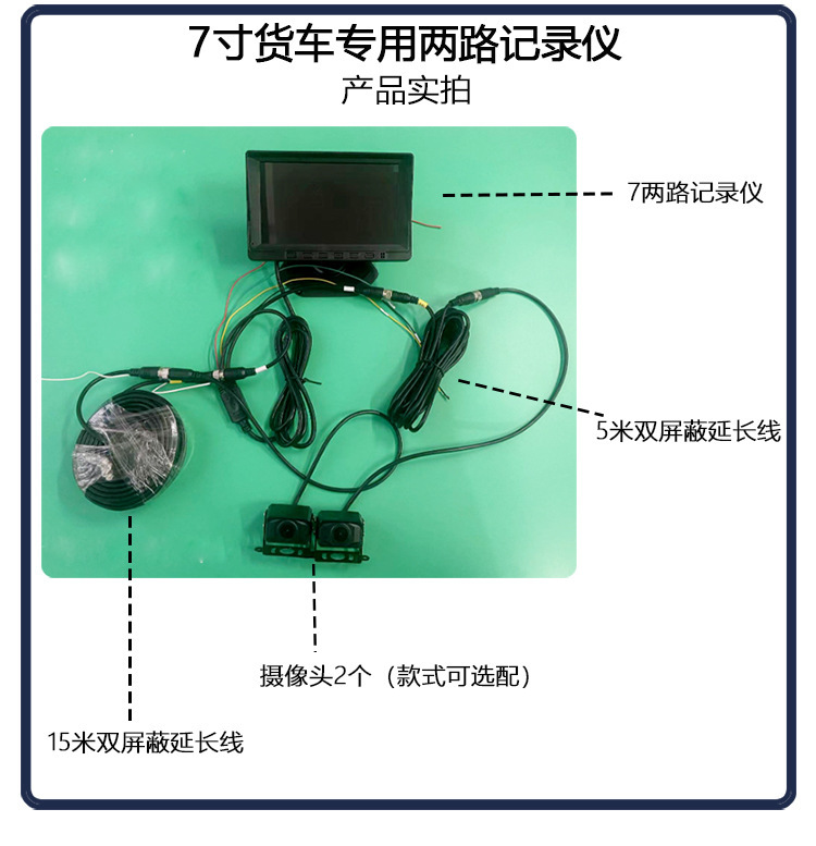 Two-Channel Monitoring Dashcam with Dual Recording Display for Front and Rear, Bus Reversing Image, 12V/24V, No Installation Required