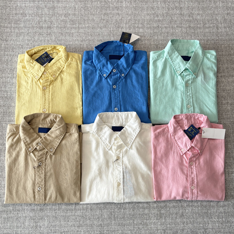 RL Raff [linen shirt] spring and summer classic solid color pony embroidery long sleeve verifiable scan code version