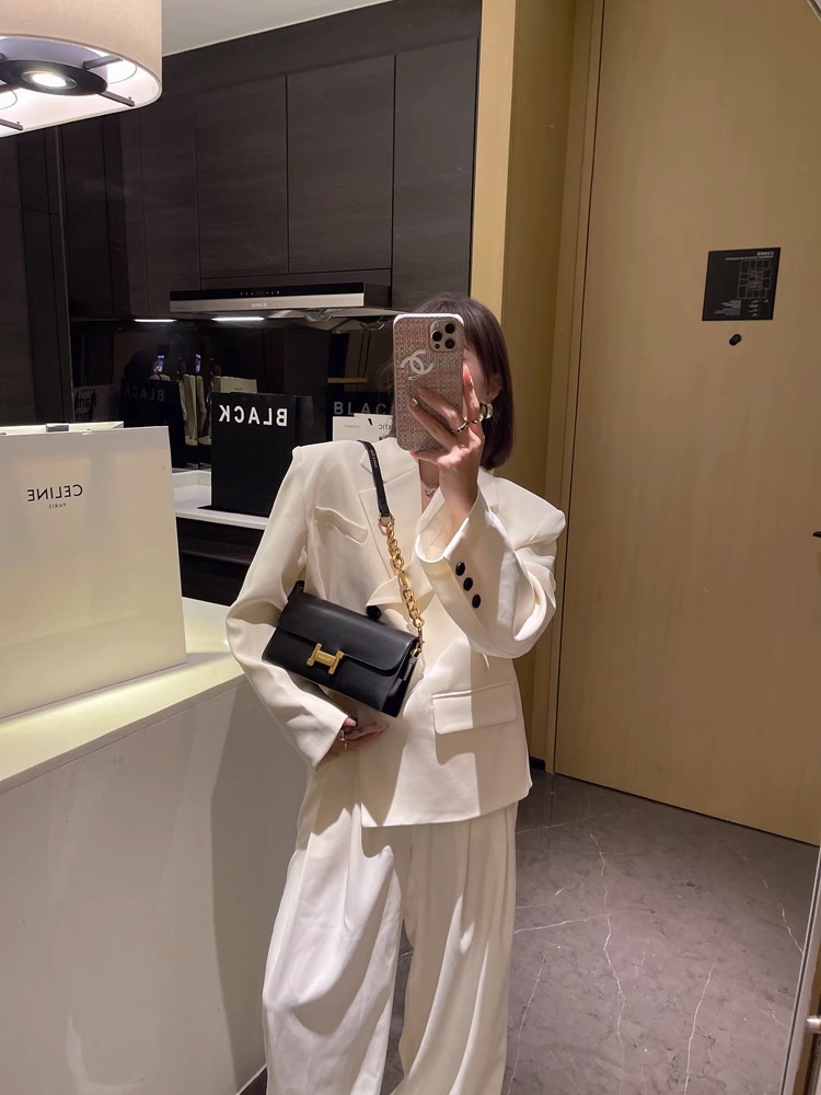 Túi đeo chéo nữ dáng baguette retro sang trọng, quai xích, phong cách thời thượng — Màu đen, Màu đỏ gốm, Màu mơ than chì, Ánh trăng trắng chi tiết 7