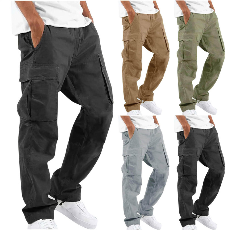 2025 Amazon Summer New Men's Cargo Pants European and American Independent Station Foreign Trade Drawstring Multi-Pocket Casual Long Pants