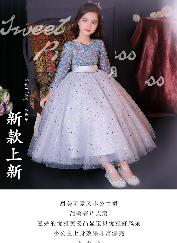 Mädchenkleid Langarm Blumenkind Prinzessin Kleid Kinder Host Klavierkleid High-End-Geburtstagsabendkleid Frühling Sommer – Detail 1