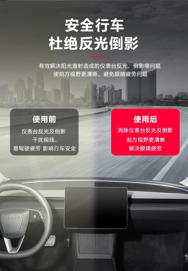 Suitable for Tesla's New Version of Model Y/Yl/3 Dashboard Sunshade Mat, Front Center Console Modification Decoration