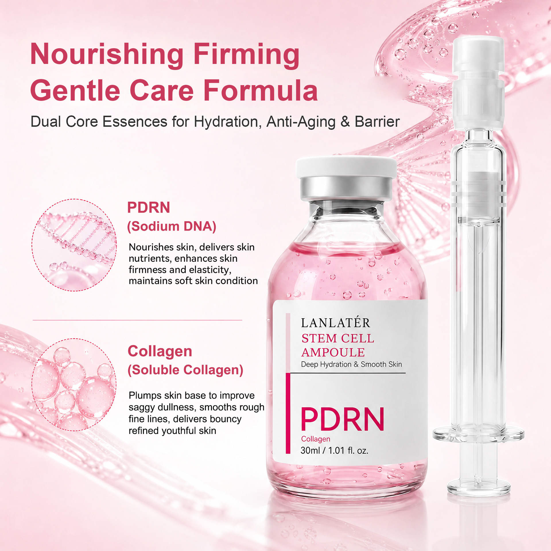 Sérum Facial en Ampollas de Ácido Hialurónico PDRN Hidratante y Humectante para Cuidado Facial