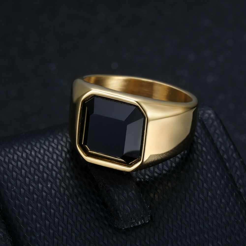 Titanium Steel Material Simple Style Geometric Titanium Steel Plating Inlay Artificial Gemstones Men's Rings