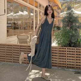 法式复古牛仔连衣裙女春夏设计感小众超好看显瘦开衫吊带裙两件套