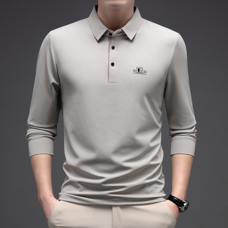 Men's Polo Shirt Long-Sleeved Lapel Men's T-Shirt Autumn and Winter New Simple Light Business Pure Color Polo Shirt Men's T-Shirt