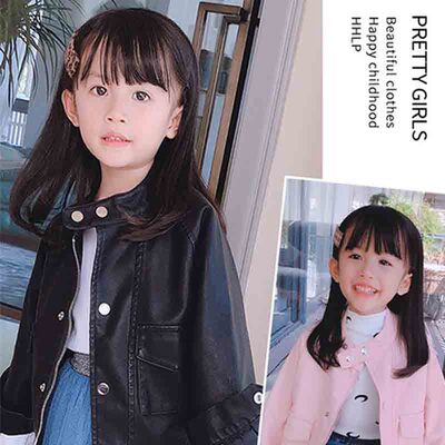 Foreign trade Autumn new pattern Korean Edition Daughter Children's clothing leather clothing High collar Easy Solid children Jacket Motorcycle suit coat