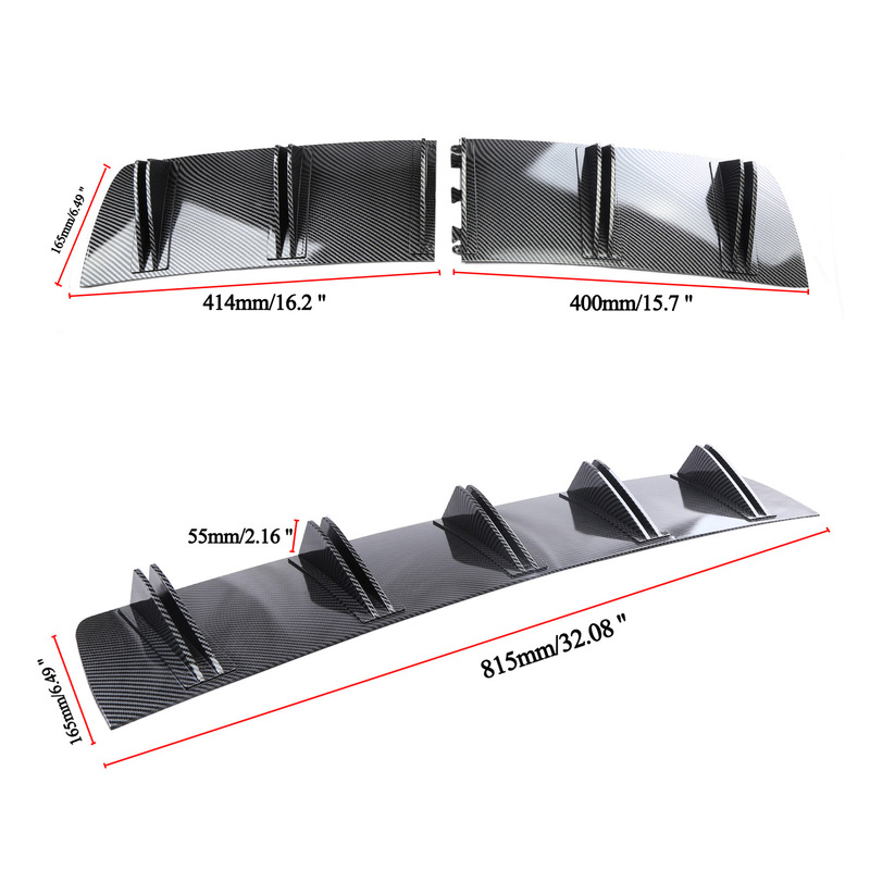 Car Modified Segmented Rear Spoiler, Two-Stage Diffuser, Shark Fin Chassis Rear Spoiler Split Deflector