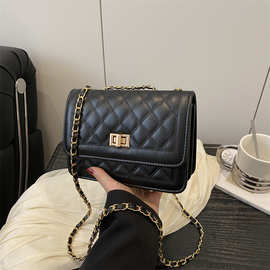 菱格绣线小方包包女2025新款潮百搭小香风单肩包高级感链条斜挎包