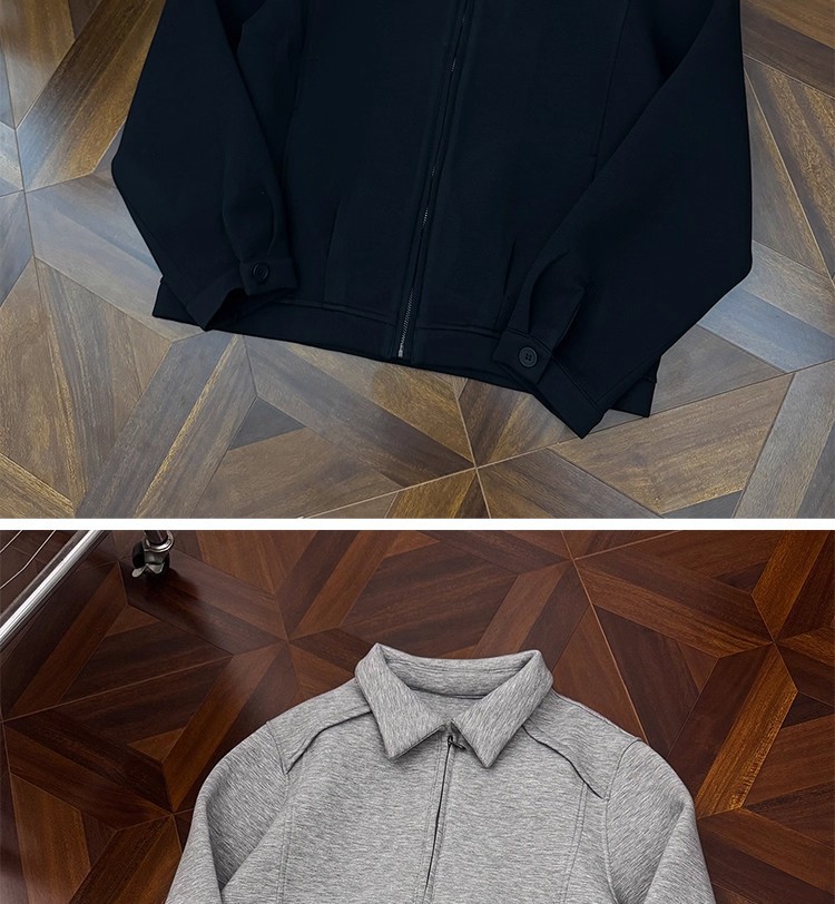 ​​Herren Heavyweight Cleanfit Jacke – Minimalistische Retro-Reißverschlussjacke (Schwarz/Gräulich, M-XXL)​​_voghion.com