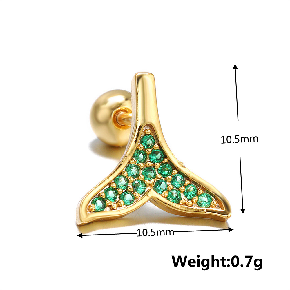 Boucle D'oreille En Os D'oreille Perçante À Vis Avec Zircon Vert Lune display picture 1