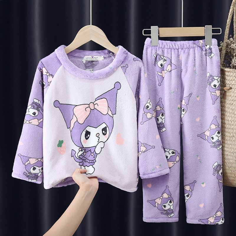 冬季法兰绒儿童睡衣加厚保暖库洛米女童可爱卡通中大童家居服套装