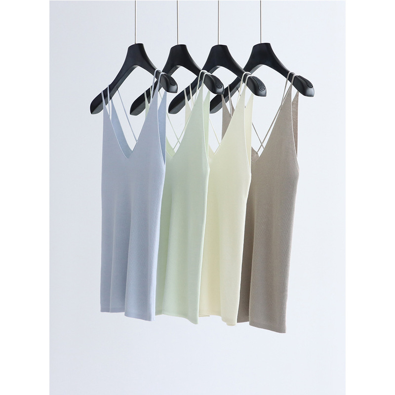 Front and Back Two-Wear Four-Level Lyocell Double-Shoulder Vest Summer V Neck Suspender Tencel Inner Slim Fit Top