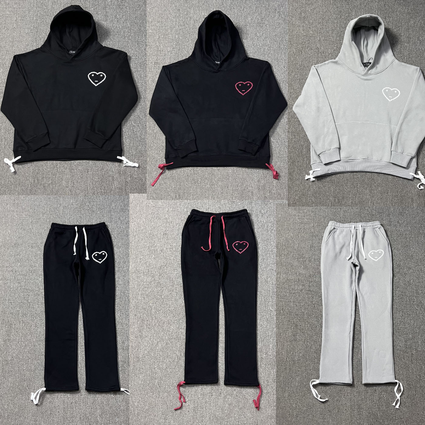 Carsicko秋冬新款美式嘻哈潮牌愛心運動休閒褲帽衫套裝男女高街衛