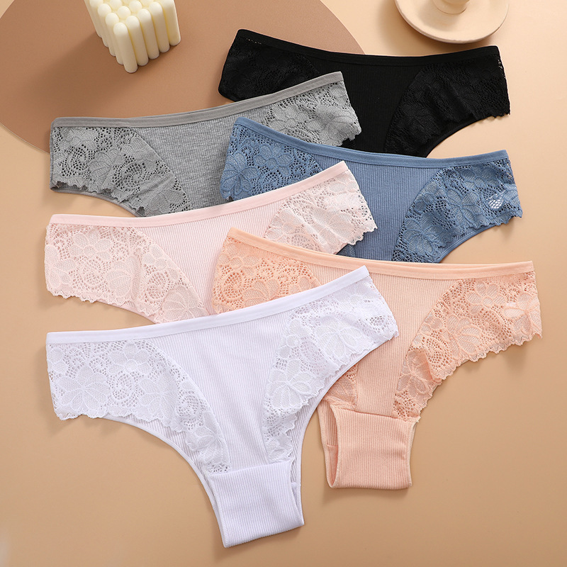 European and American Cross-border Women's Underwear Lace Cotton Pair Cotton Bottom with Low Waist Brazilian Pants Women's Briefs
