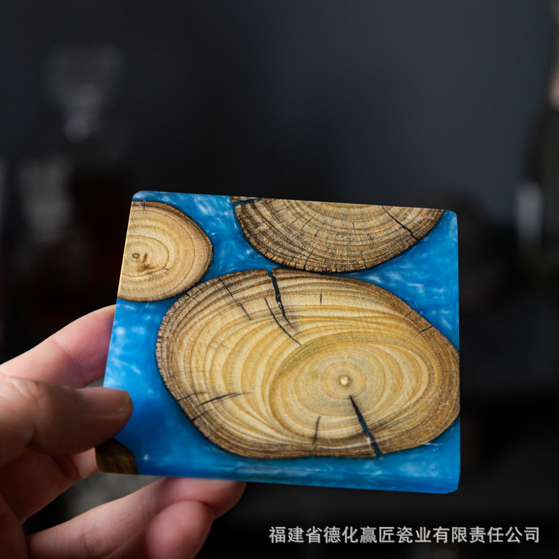 Posavasos de resina epoxi de punto transfronterizo posavasos de madera maciza boj almohadilla de aislamiento térmico de apoyo de té creativo sensación de lujo ligero