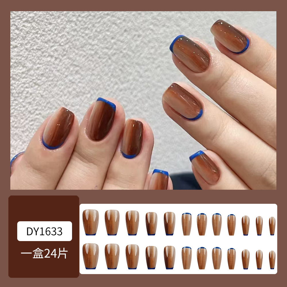Bronceado gradiente borde azul desgaste de uñas atmosféricas simples fabricantes de uñas al por mayor 24 uñas falsas