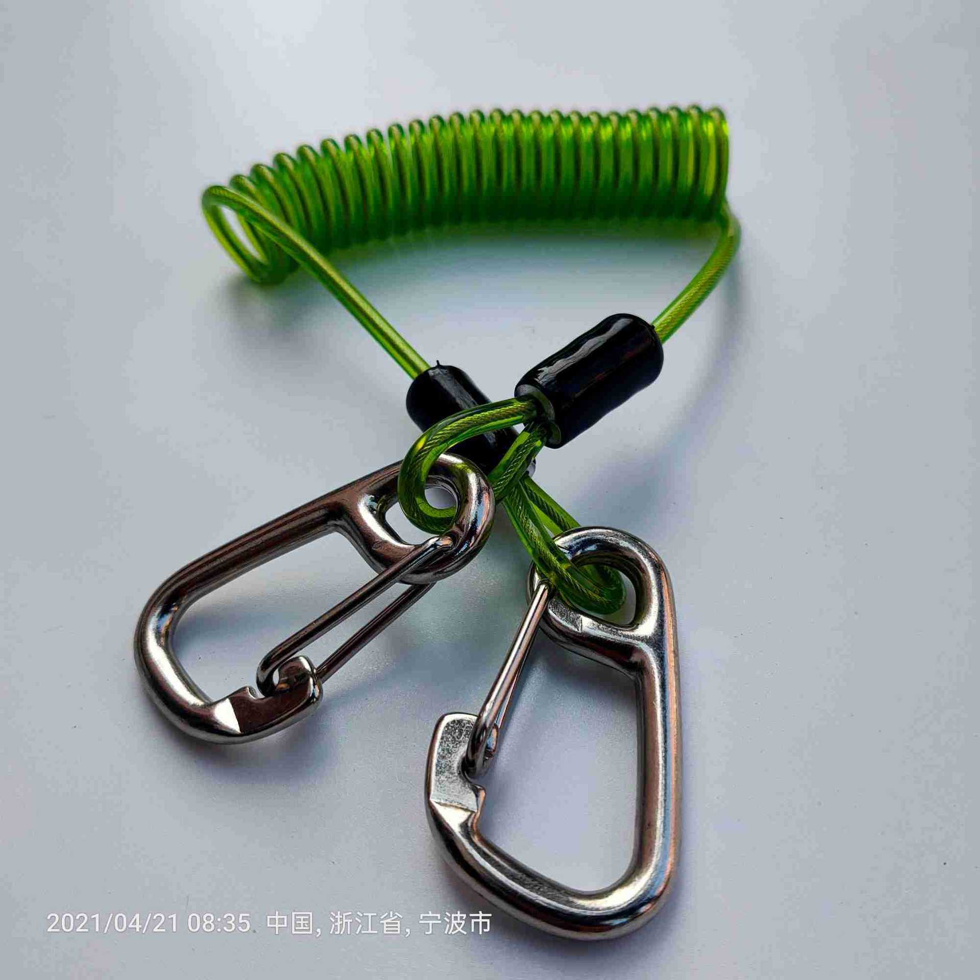 工厂生产潜水安全绳防脱钢丝弹力绳 不锈钢丝工具防失手弹簧绳TPU