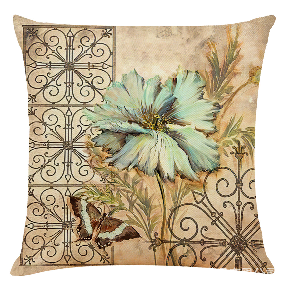 亚马逊 eBay 跨境新款艺术花鸟图案棉麻汽车抱枕套办公室午睡抱枕