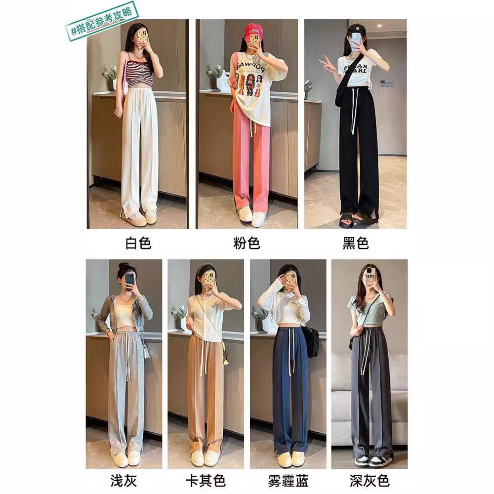 Narrow Slit Wide-leg Pants Women's Pants Spring and Summer 2024 New Straight-tube Loose Casual Slit Sports Pants for Women
