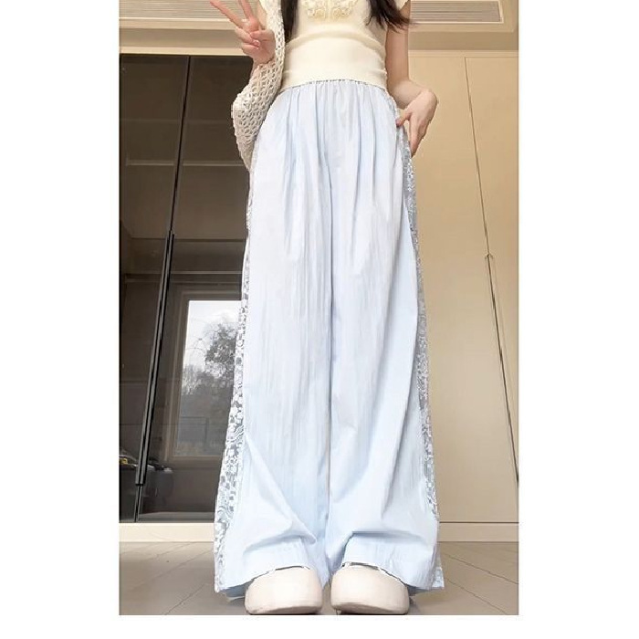 レースは透かし彫りのワイドパンツの女性の夏の2025新型のハイウエストのデザイン感がゆったりしていて、痩せています。|undefined