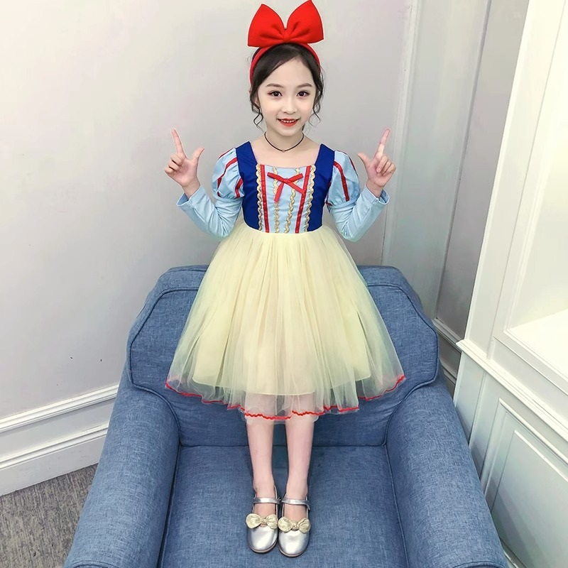 Snow White Dress Girls New Dress Fairy Fashion Internet Celebrity Style Mesh Little Girl Children's Dress Summer