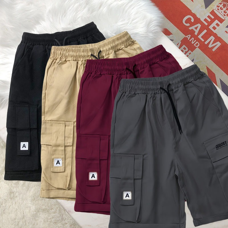 Multi-Pocket Cargo Quick-Dry Versatile Shorts for Men Outdoor Trendy Sports Straight Mid-Length Solid Color Casual Five-Point Shorts Trendy