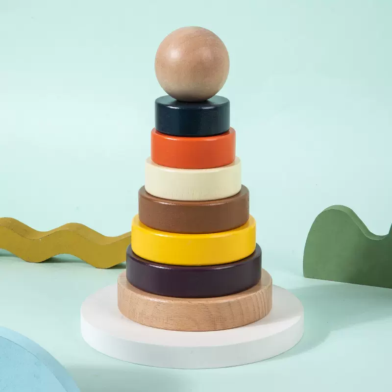 木质彩虹套塔叠叠乐颜色形状配对套圈叠套柱层层叠儿童益智力玩具