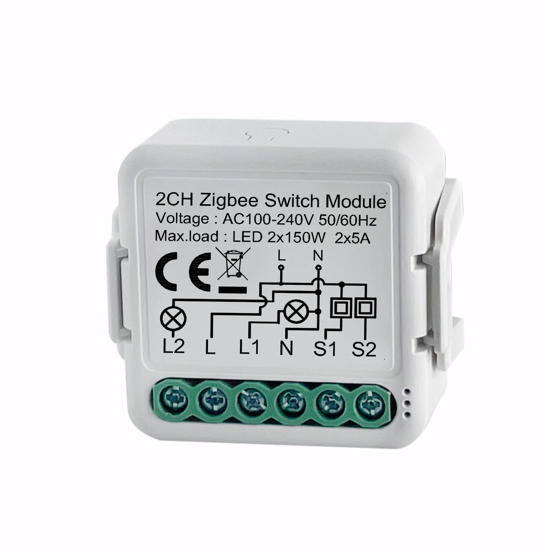 涂鸦Zigbee二路开关通断器APP手机语音控制改装件模块 零火版