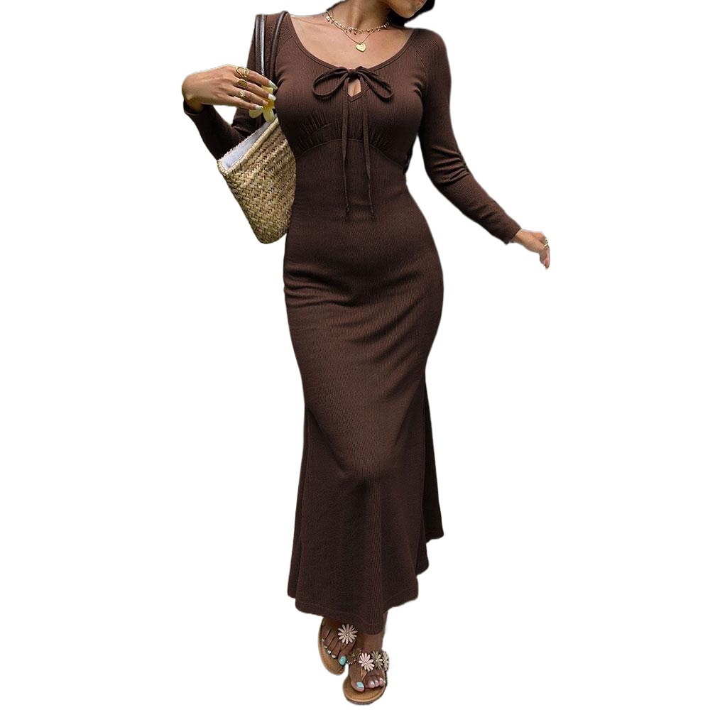 V Neck Long Sleeve Bodycon Dress Slim Fit A Line Silhouette Elegant Style Perfect for Early Autumn Wholesale
